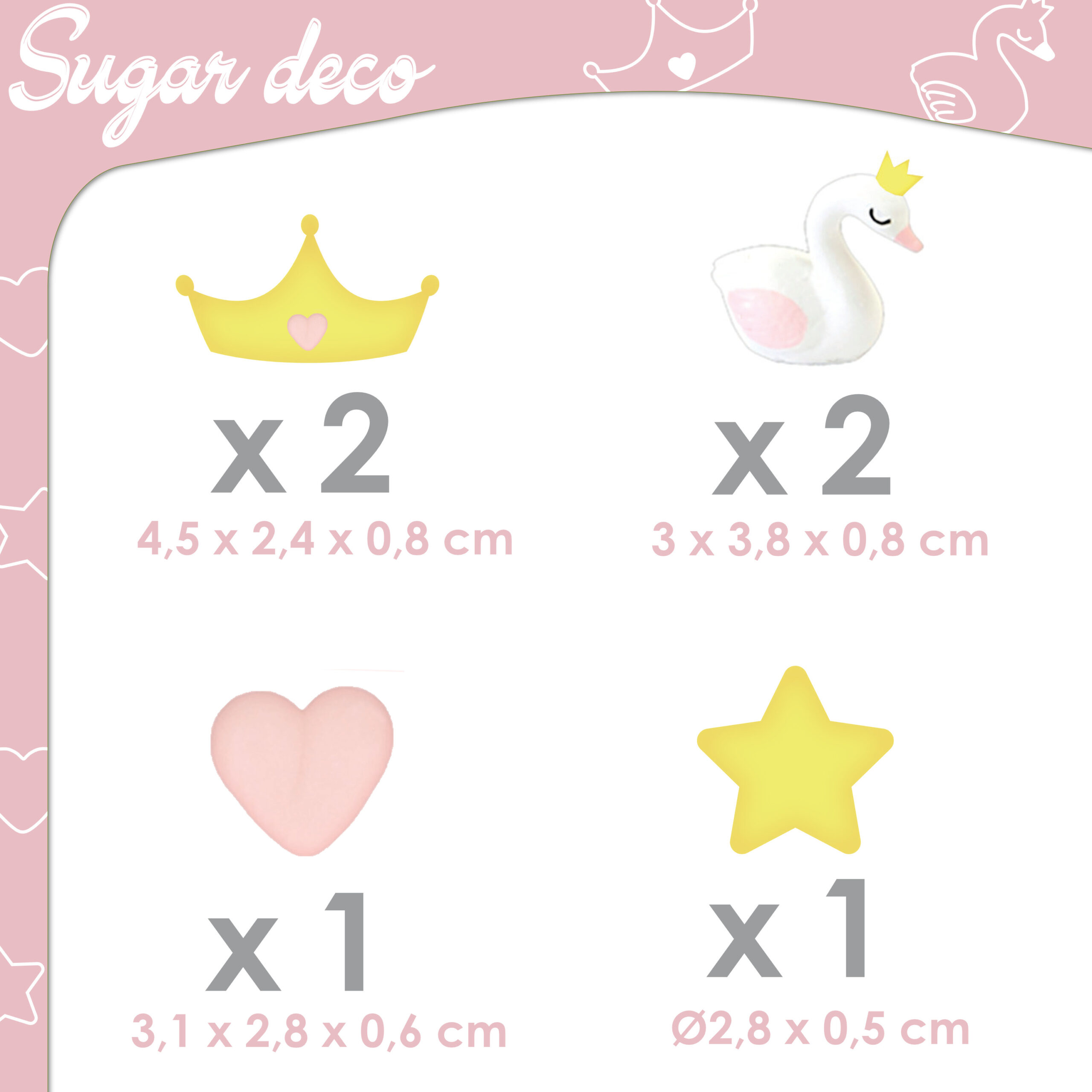 Boîte de 6 Sucres Décoratifs Princesse – Couronnes, Cygnes, Cœur et Étoile – Image 5